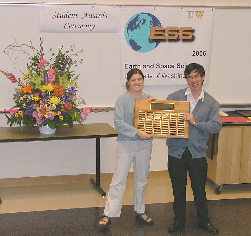 Photo of Jennifer Glass receiving
	Undergrad Service Award.